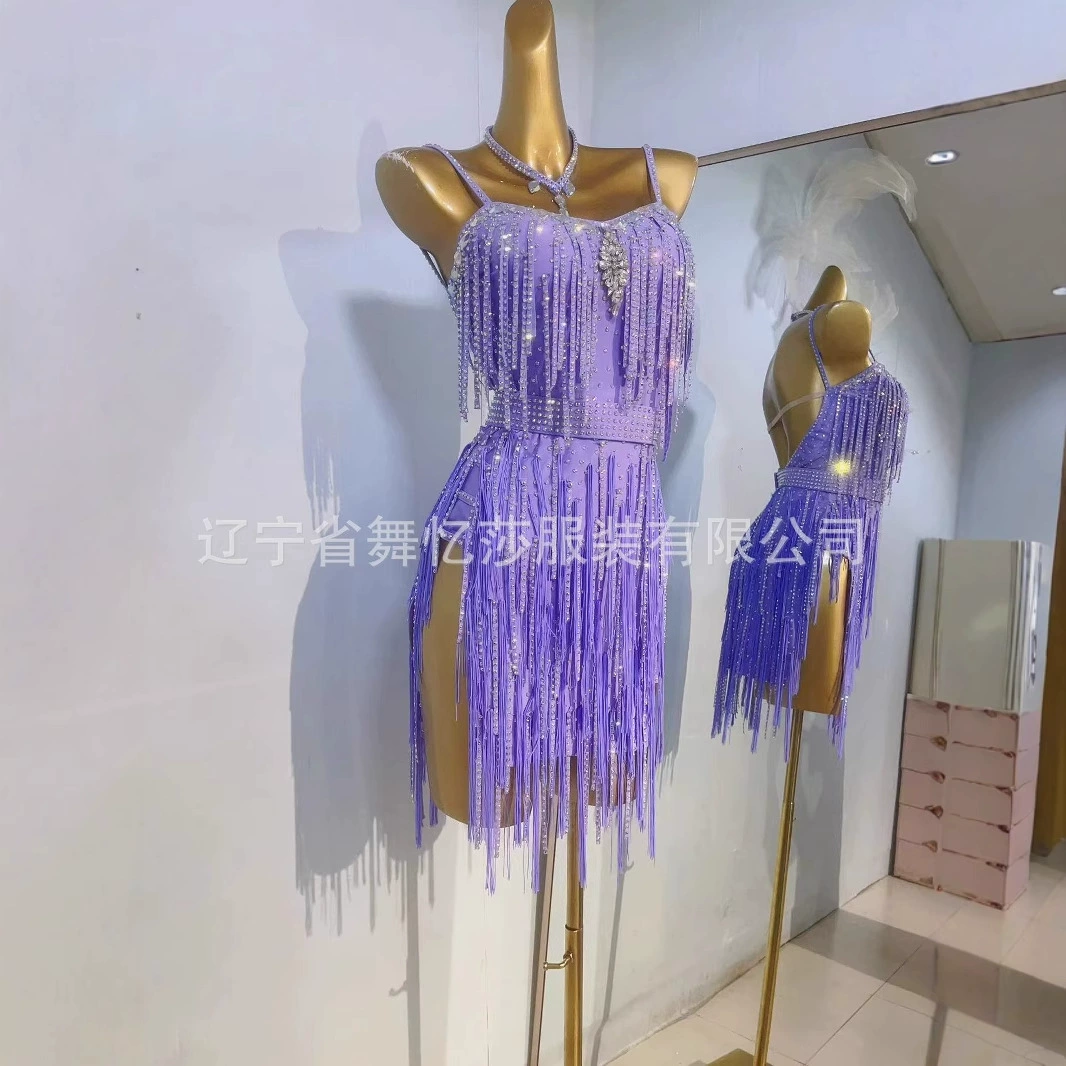 Юбка для латинских танцев, женская новая юбка для бальных танцев, ча-ча, танцевальное профессиональное платье для соревнований, групповое платье с цветочным узором, юбка с кисточками, одежда для выступлений