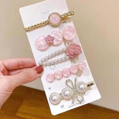 New Sweet Girl Pink Series Gradient Hair Clip with Pearl Butterfly Edge Side Parting Clip and Camellia Flower Side Clip