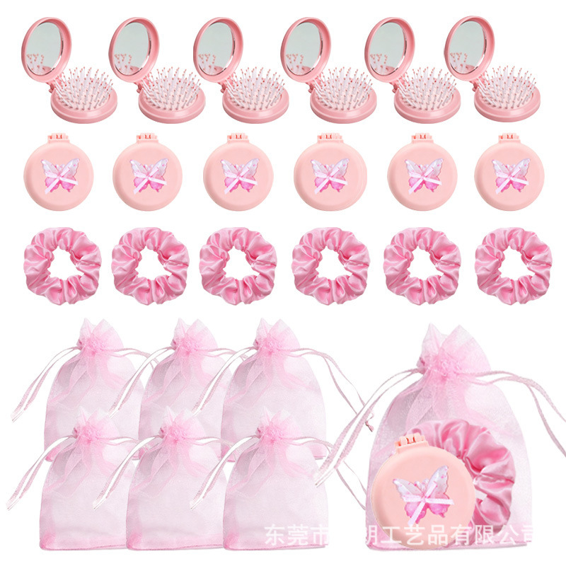 Cross-border bowknot airbag comb and mirror overnight set, integrated folding mirror and comb, overnight wedding bridesmaid gift