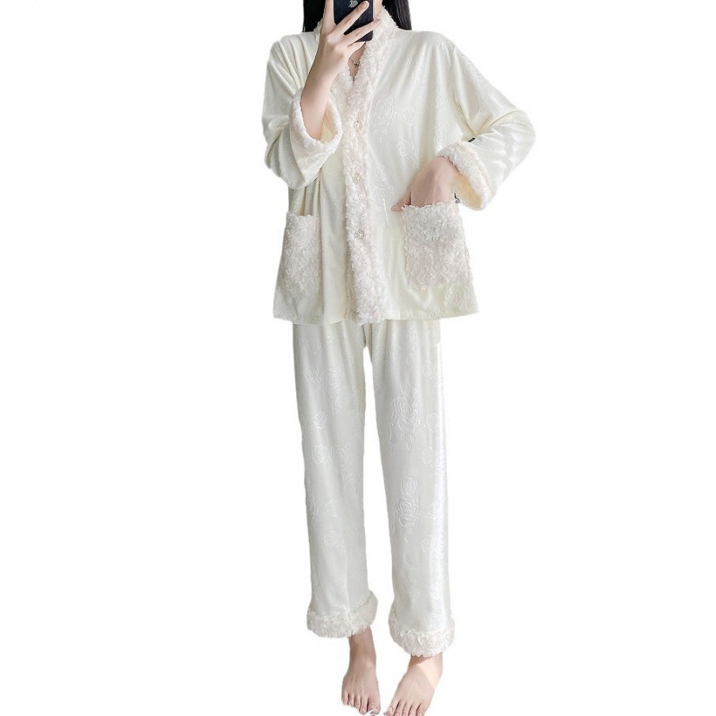 【海岛绒山茶花】睡衣女海岛绒秋冬加厚法式高级感保暖家居服|undefined