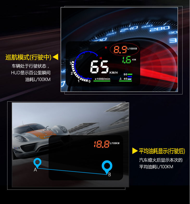 Weiying Intelligent Hud Head-Up Display A8 Car Obd Projector High-Definition Speedometer Multi-Function Universal