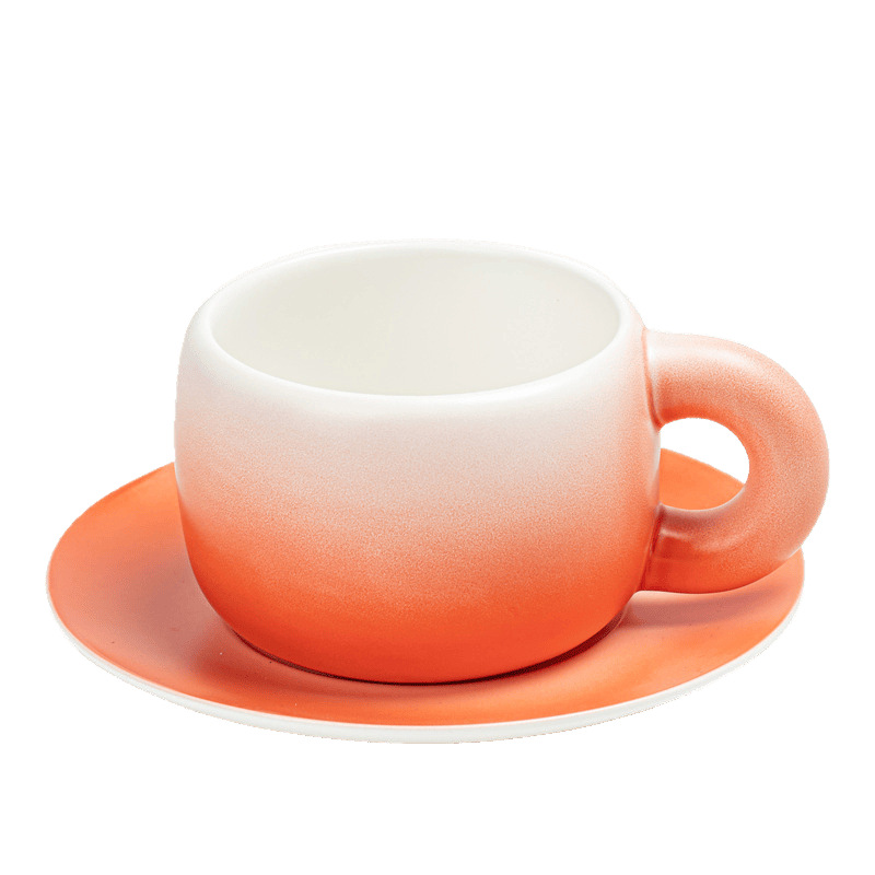 Tazas de café de cerámica y platos, tazas de arte de taza de café de color gradiente, tazas de leche de mano simples, estilo nacional