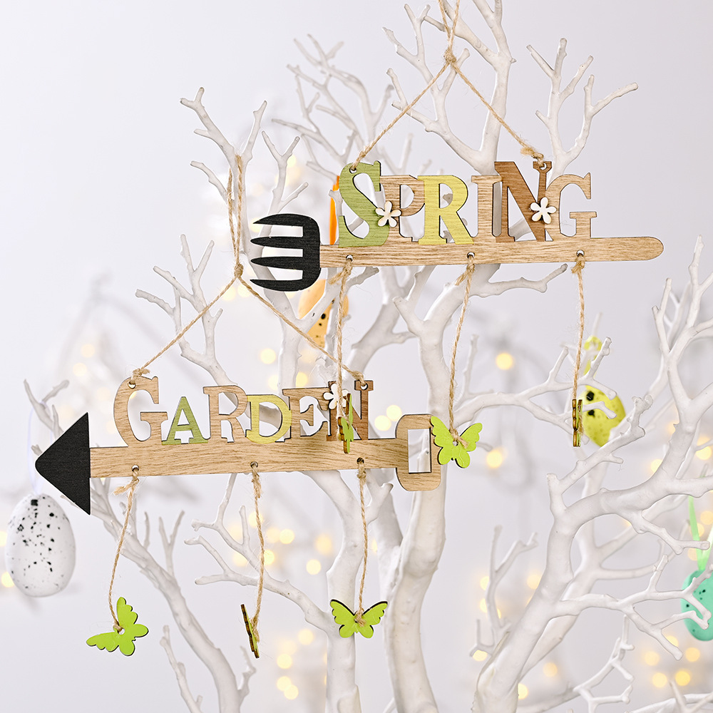 跨境新款复活节装饰用品木质复活节挂件创意字母挂件原色箭头挂件