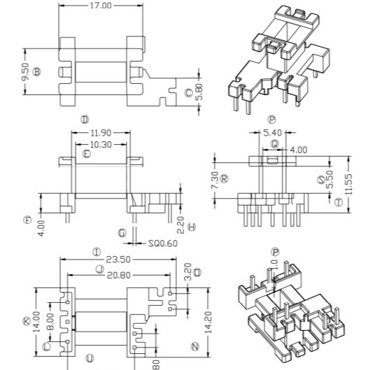 EF15通信骨架变压器骨架EF15滤波器骨架立式加宽3+2+2