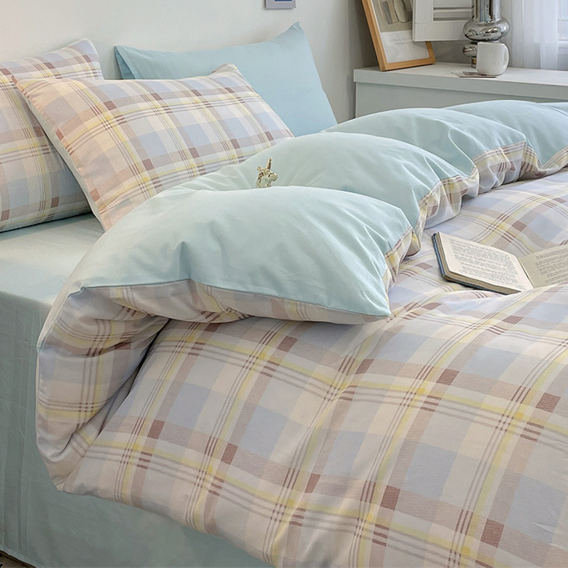 Cama de algodón lavado de algodón de cuatro piezas funda de edredón de sábanas de algodón 2025 nuevo juego de tres piezas de dormitorio de ropa de cama