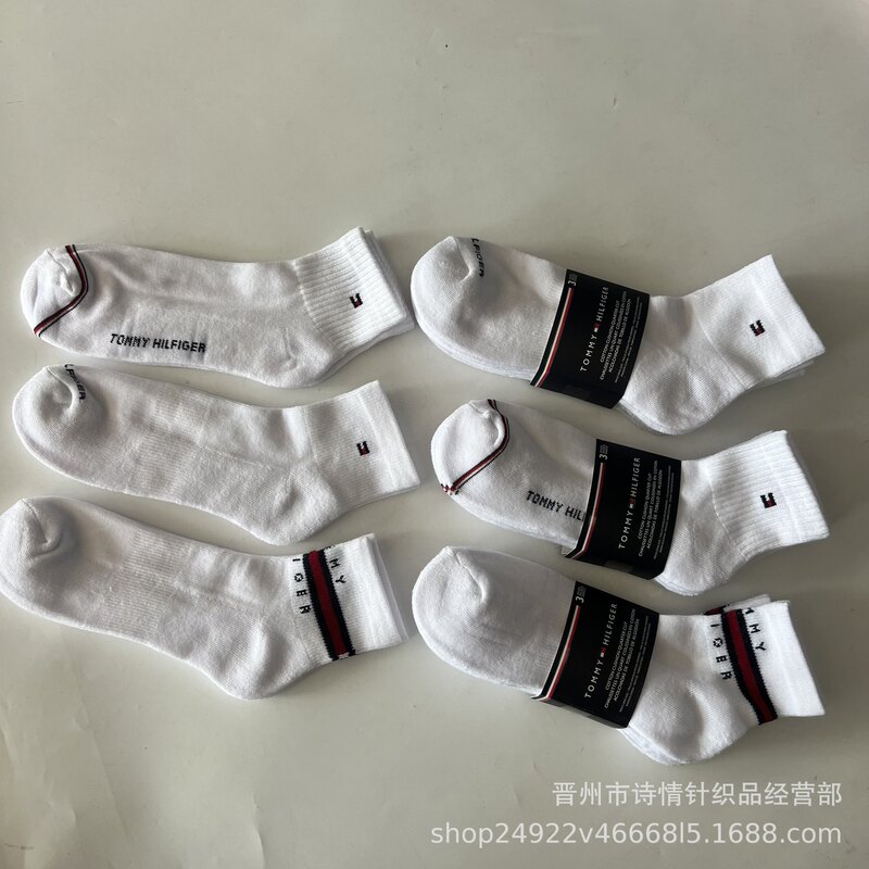 Terry-Bottom Tommy Men's Socks, Casual Socks, Solid Color Cotton Socks, Mid-Calf Socks, Outdoor Running Socks, Men's Sports Socks, in Stock