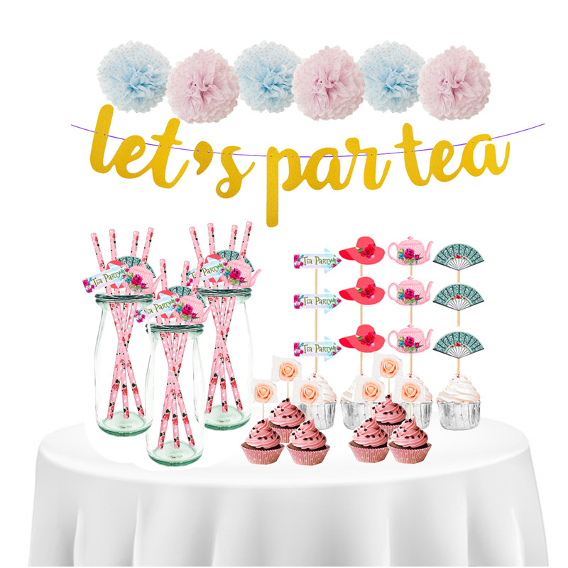 Amazon Venta caliente tarde té pastel Tarjeta de inserción paja postre Mesa decoración del partido