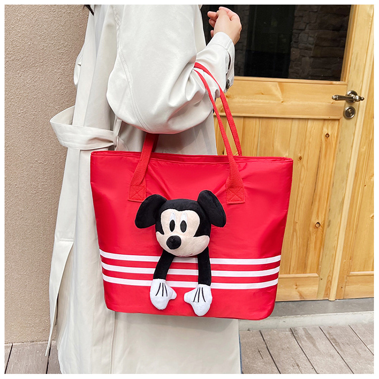Large-capacity shopping and grocery bag, Korean-style chic casual versatile nylon contrasting color striped single-shoulder crossbody bucket bag undefined