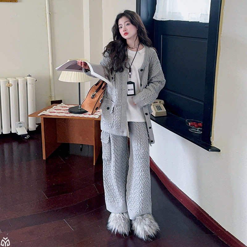 女童毛衣套装春秋季2025新款大童韩系阔腿裤轻奢高级感穿搭潮酷|undefined