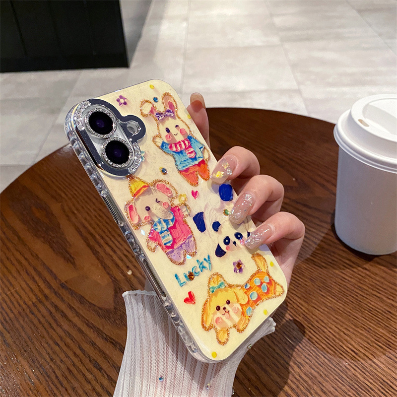 Ins Blu-ray point taladro animal de dibujos animados para iphone15/16ProMax funda para teléfono 13 Apple 14 pareja 16