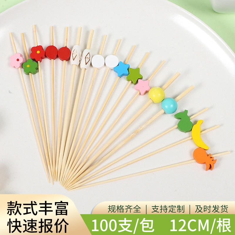 Signo de fruta desechable lindo florecita fresca bolita color postre sushi hamburguesa arte fruta palo de bambú al por mayor