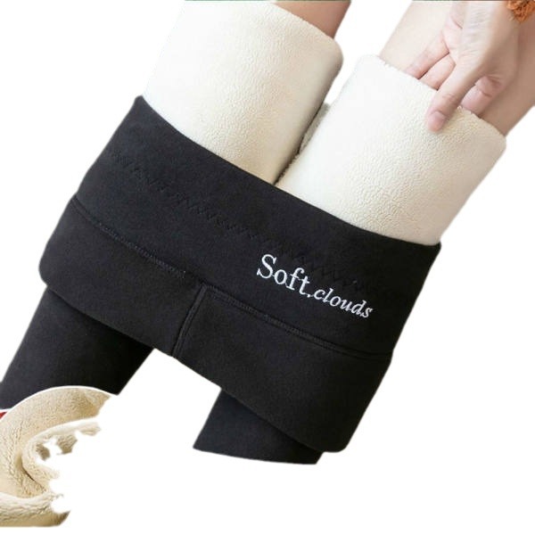 Polainas de Cachemira de las mujeres de otoño e invierno forrada de lana engrosada desgaste exterior de cintura alta pantalones ajustados pantalones grises de invierno cálido pantalones de algodón