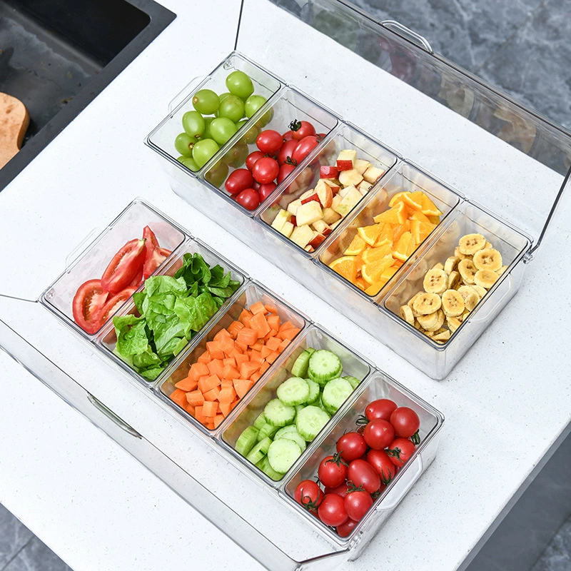 Kitchen storage box Double layer transparent rectangular with lid fresh storage box Sushi fruit salad food storage box Wholesale