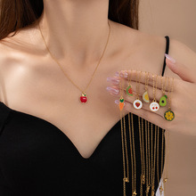 跨境不锈钢水果系列草莓樱桃项链女轻奢小众高级感锁骨链饰品批发