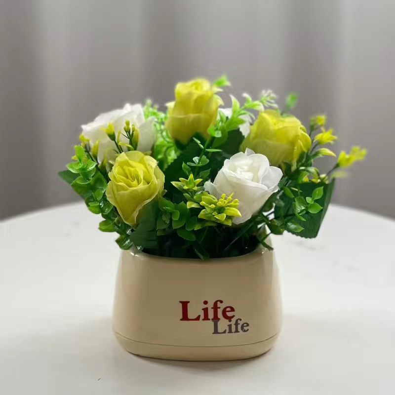 생활 분지-길조 장미 흰색 녹색