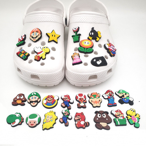 [Mario] Crocs Shoe Buckle Popular Game Cartoon Crco Shoes Flower PVC Shoes Accessories Set
