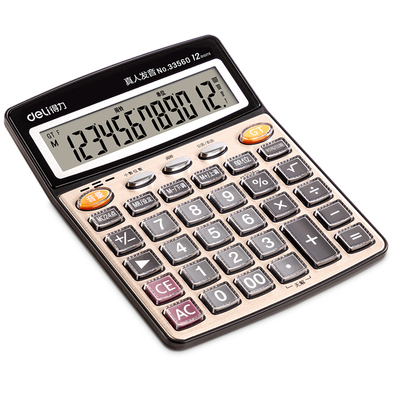 Deli papelería 33560 Calculadora de voz financiera gran computadora grande pantalla cristal botón calculadora