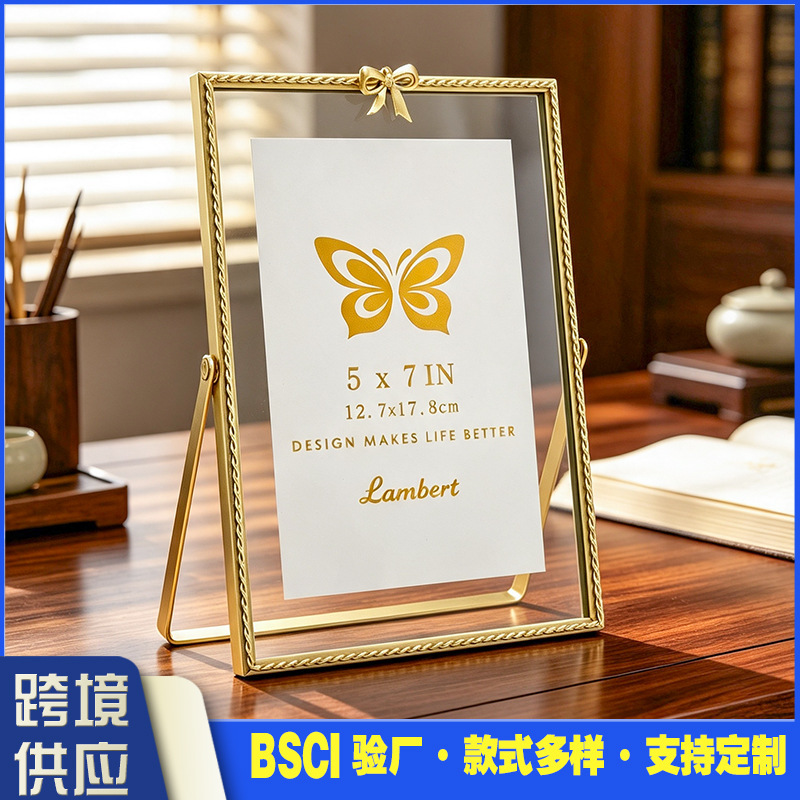 Minimalist ins-style transparent metal bow photo frame 7inch U-shaped tabletop creative DIY dry flower glass ornament square shape Minimalist ins-style transparent metal bow photo frame 7inch U-shaped tabletop creative DIY dry flower glass ornament square shape