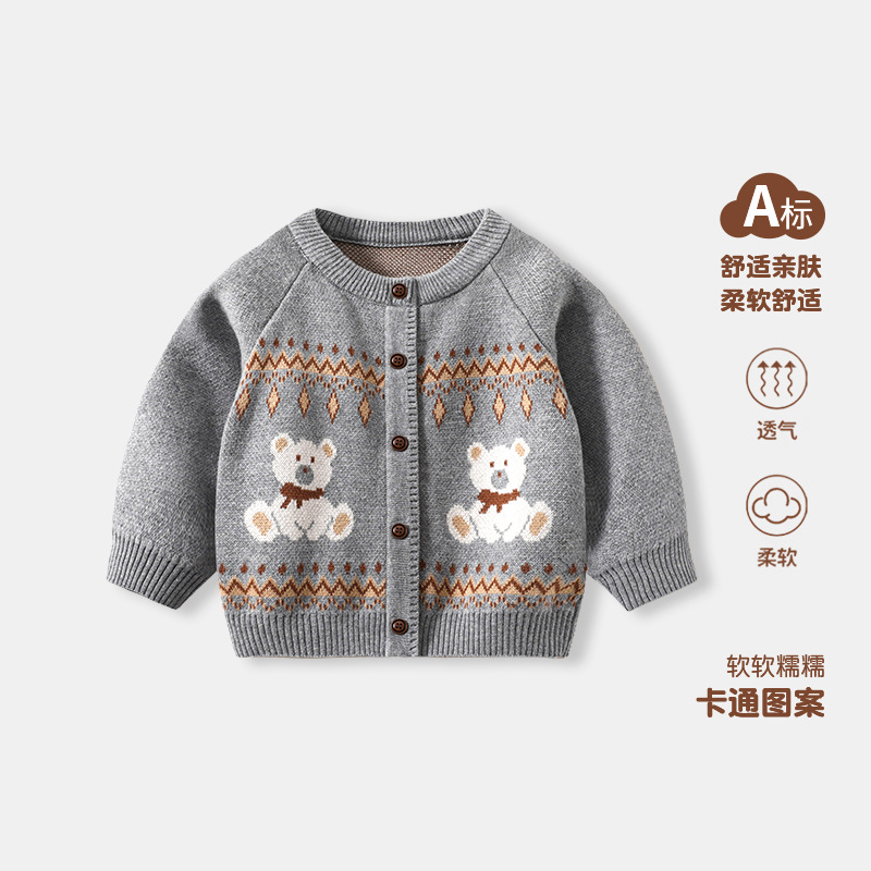 Children's cardigan sweater, autumn and winter, pure cotton, Class A, long-sleeved sweater, knitted thick coat for boys and girls, baby top.