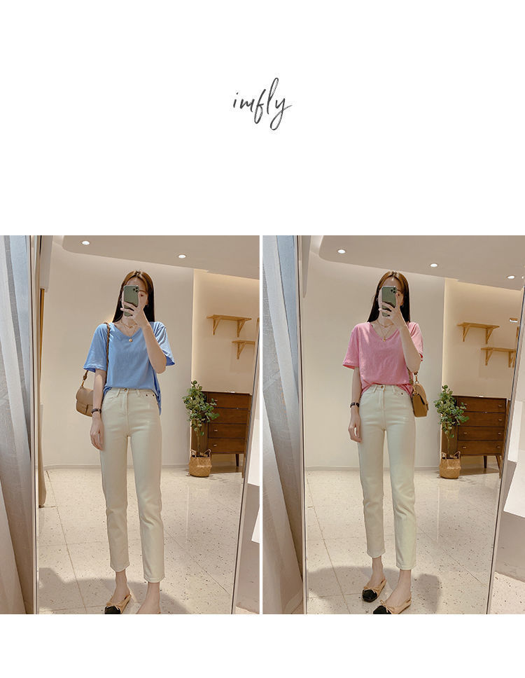 All seasons! The shape of the pants is really great! Straight-leg jeans for women in the 9-inch range are versatile. Cigarette tubes can make you look slimmer. High-waisted pants are trendy pic 14