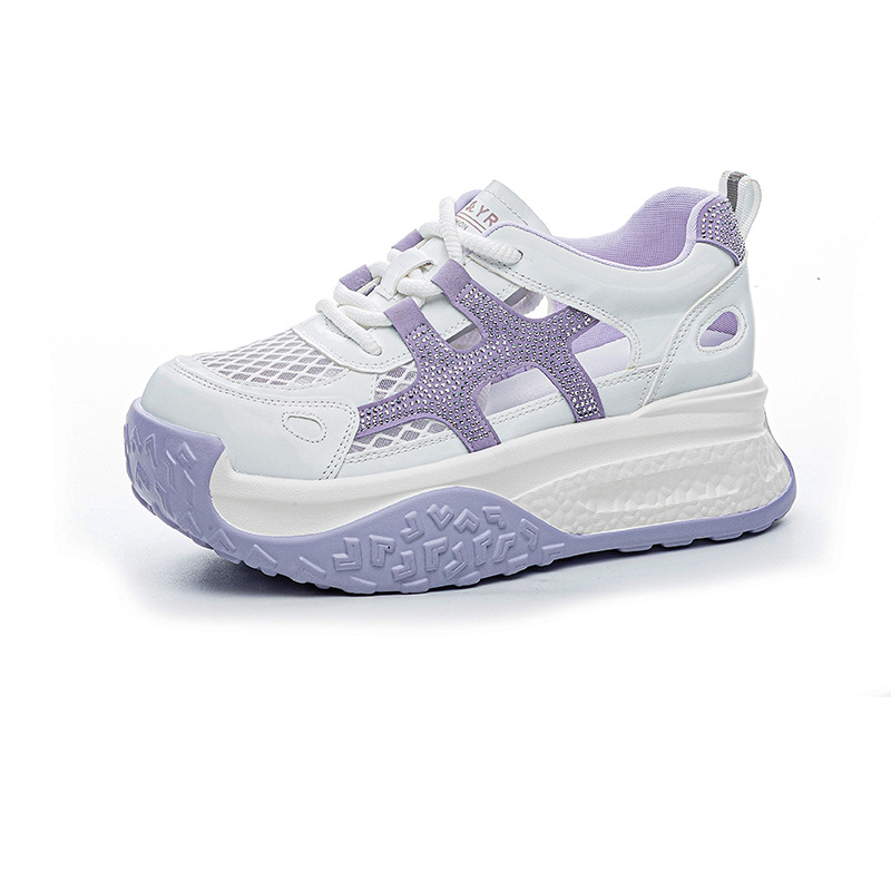 Giày sneaker chunky nữ đế dày mặt lưới thoáng khí phong cách thể thao — M2877 màu be, M2877 màu xanh lam, M2877 Màu tím