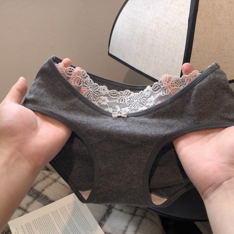 Pure Desire Japanese Style Girl Low Waist Lace Edge Pure Cotton Crotch Underwear Women's Sexy Triangle Large Size Cotton Crotch Underwear Women