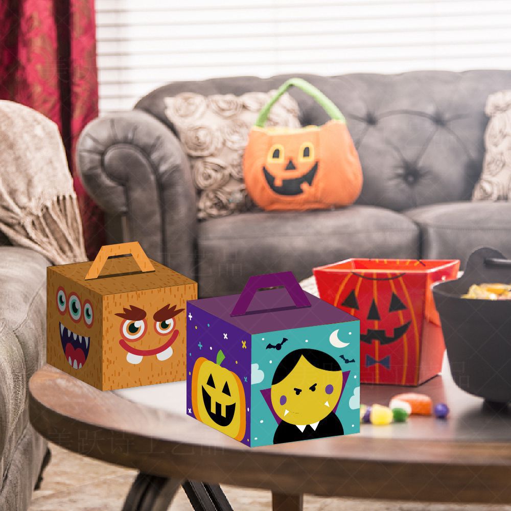 Nueva decoración del Partido de Halloween caja embalaje caramelo creativo calabaza caramelo galleta regalo portátil cartón