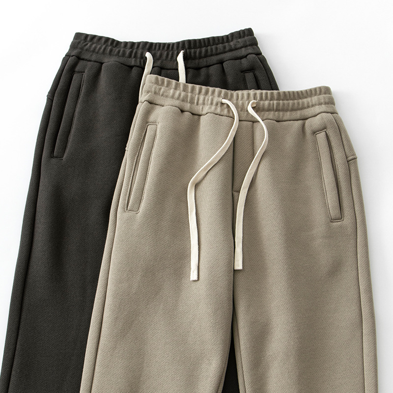 Autumn And Winter Thickened Thermal Sweatpants Men's Retro Khaki Casual Versatile Sports Wind-resistant And Cold-warming Straight-leg Trousers