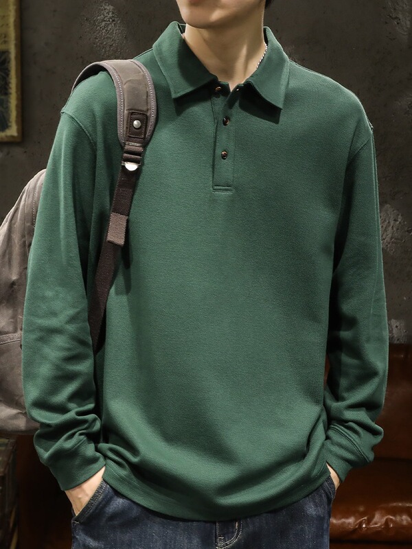 300g heavy-weight pure cotton long-sleeve polo shirt for men, spring and autumn trendy brand, loose-fitting American retro men's sweatshirt 300g heavy-weight pure cotton long-sleeve polo shirt for men, spring and autumn trendy brand, loose-fitting American retro men's sweatshirt