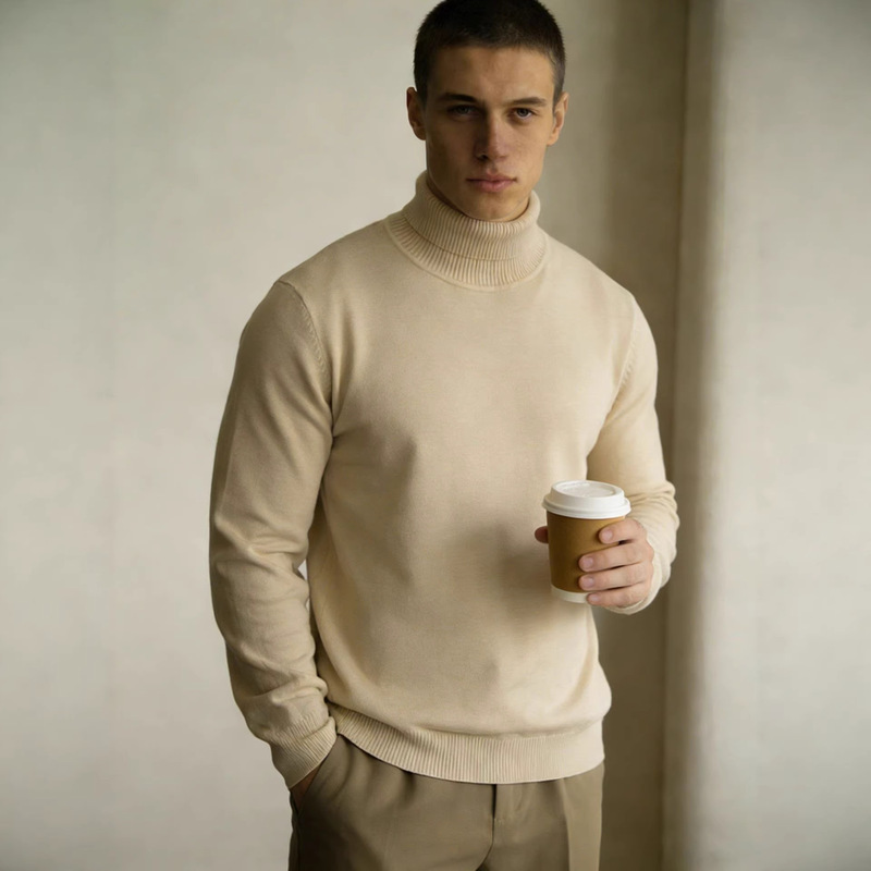 Modal Knitted Sweater Men's Turtleneck Autumn and Winter New Solid Color Sweater Light Business Base Pullover Men's Clothing
