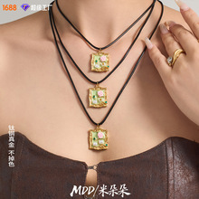 中古vintage油画风莫柰花园手工滴油款吊坠仿珍珠皮绳长款项链女
