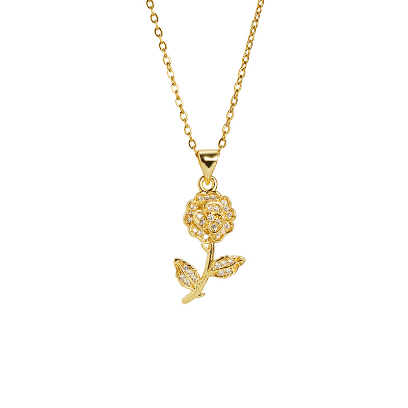 Collar de oro de arena vietnamita transfronterizo Pendientes de rosas de circonio de estilo europeo y americano