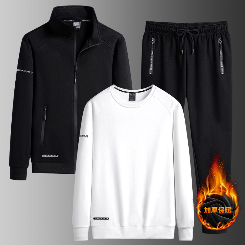 Transfronterizo 2023 invierno nuevo hombre de cuello de algodón más terciopelo grueso juego casual cardigan juvenil de tres piezas