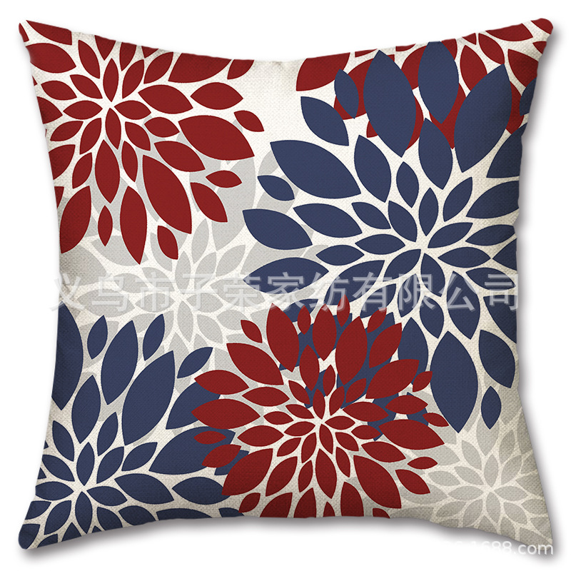 亚马逊抱枕套节日装饰客厅沙发靠枕套亚麻印花方形圣诞节新中式风