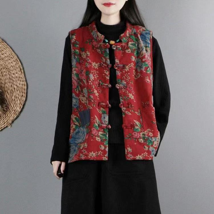 Autumn New Style Vest for Women, Ethnic Style, Northeastern Large Flower Vest, Chinoiserie Double-Breasted Button-Down Retro Waistcoat Top Autumn New Style Vest for Women, Ethnic Style, Northeastern Large Flower Vest, Chinoiserie Double-Breasted Button-Down Retro Waistcoat Top