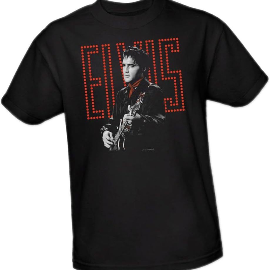ELVIS PRESLEY 红色吉他手春夏青年黑色 复古T 恤 猫王1968年t恤