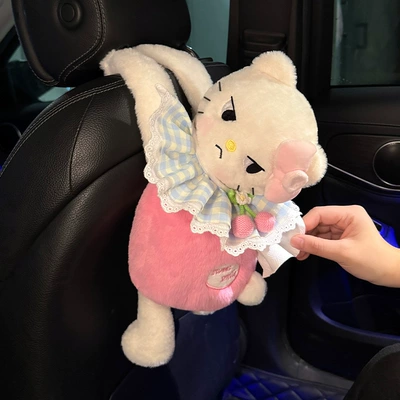Hanging Storage Tissue Holder for – Car tissue box/set - pink-angry-kt-cat-cherry-scarf