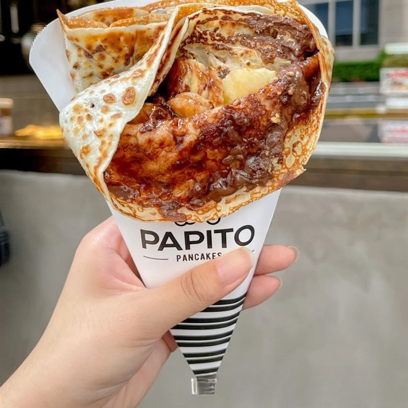 防油淋膜三角锥形尖底可丽饼卷饼包装薯条鸡米花纸盒打包袋
