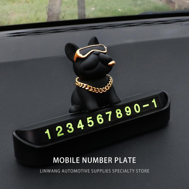 Temporary Parking Phone Number Plate for Cars, Luxury French Bulldog Car Decoration Items, Car Moving License Plate, Car Moving Card