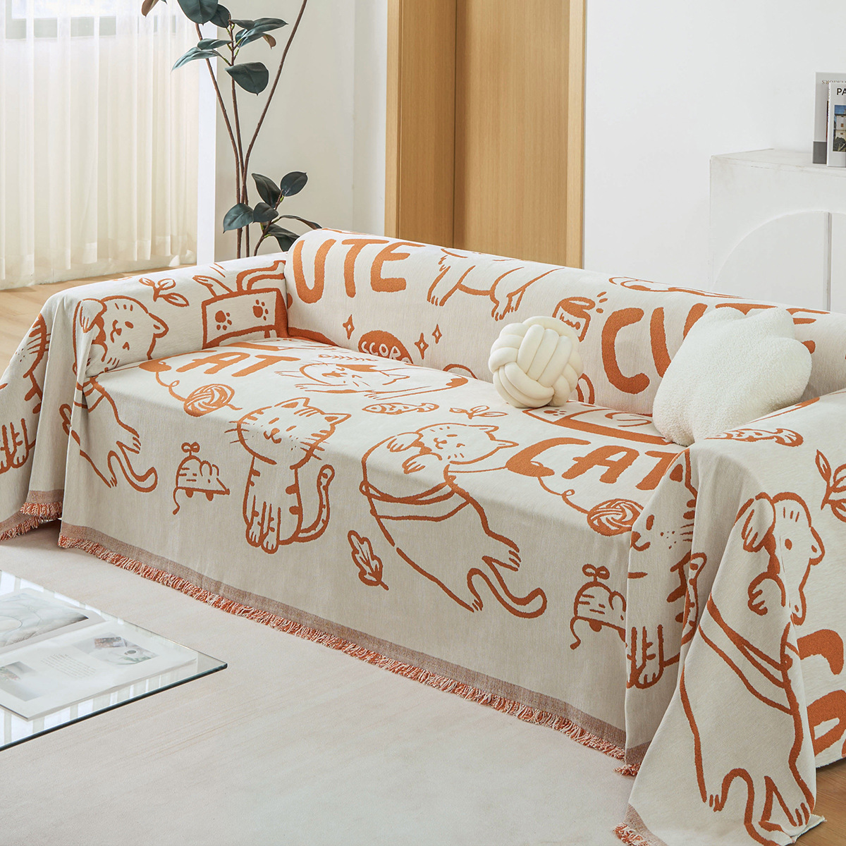 Entrar en la toalla de sofá de dibujos animados Schneider, cojín de sofá antideslizante, cuatro estaciones anti-gato universal, cubierta completa de una sola pieza, viento