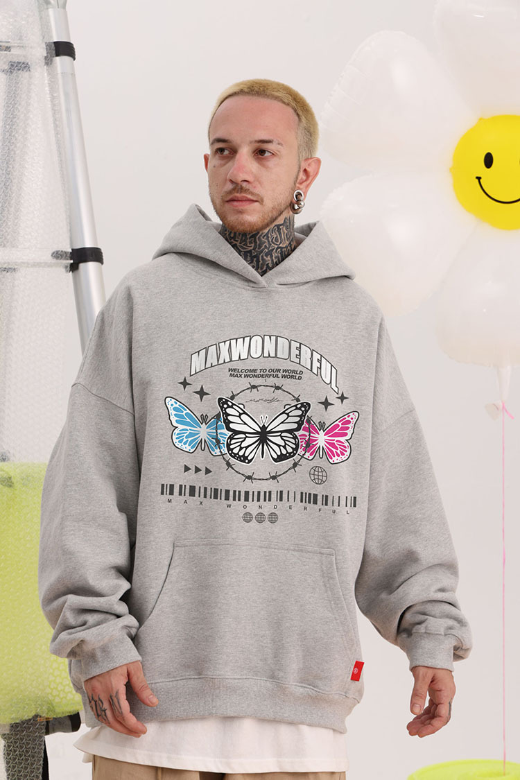 Vêtements pour hommes pull à capuche couleur lourde sweat-shirt papillon 400G velours léger plus velours style couple ample_voghion.com