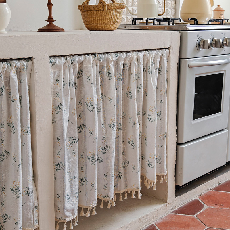 Cabinet Curtain Small Daisy Kitchen Cabinet Partition Curtain Household Punch-Free Door Curtain Small Curtain Japanese Half Curtain