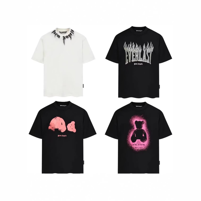 Trendy Palm Angels Headless Bear Short-Sleeve T-Shirt, Authentic Palm Angels Lettered Casual T-Shirt