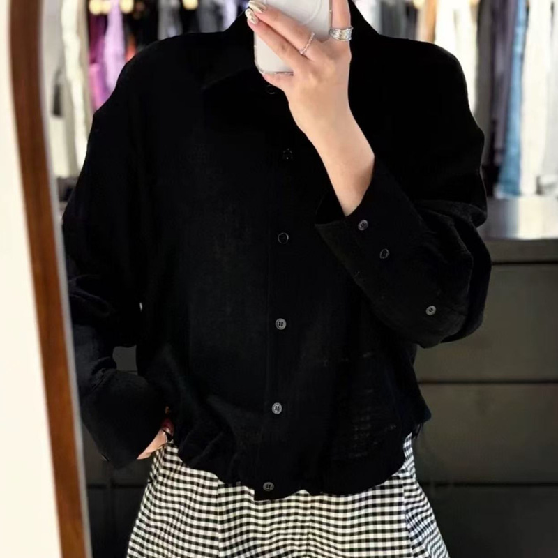 羊毛休闲长袖衬衫女秋季新款宽松显瘦百搭通勤气质开襟衬衣上衣女|undefined