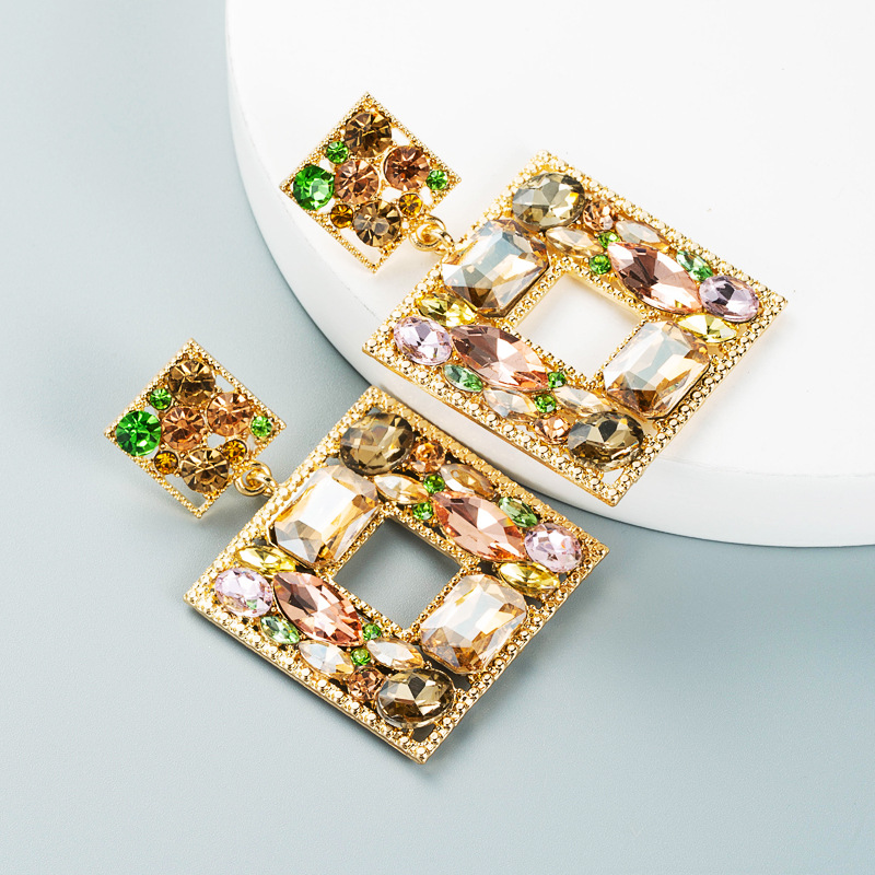 Women'S Gender Fashion Style Fashion Geometric Diamond Alloy Artificial Gemstones Earrings