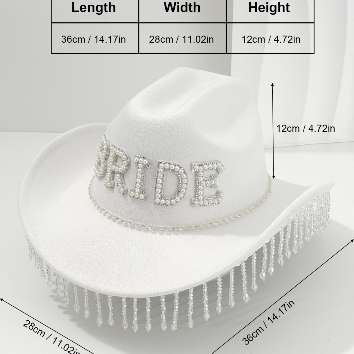 Sombrero de vaquero de fieltro de dama de novia occidental perla BRIDE con colgante de cristal bordilla sombrero sombrero de jazz image 3