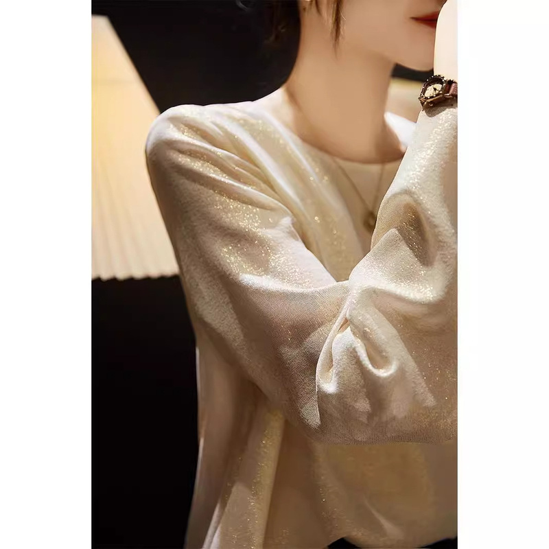 2024 New Autum Style Gorgeous Luxury Galaxy Sparkling Elegant Slightly Flared Long-Sleeved Slimming Look Shirt for Women