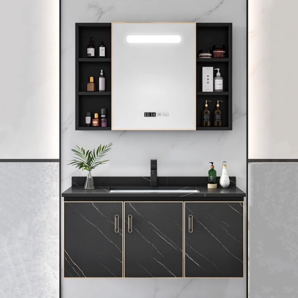 gabinete de baño combinación de todo el aluminio lavabo lavabo gabinete lavabo gabinete lavabo pequeño hogar lavabo cerámica placa de roca inteligente