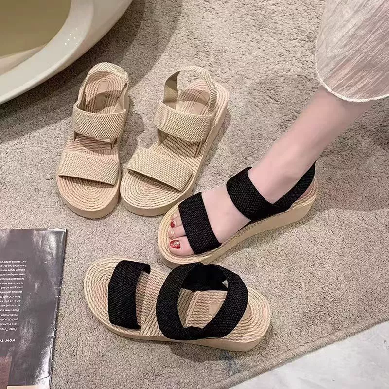 Новые женские босоножки на высоком каблуке, летняя мода, маленькие женские тапочки, пляжная обувь на платформе, удобные сандалии на толстой подошве с мягкой подошвой.