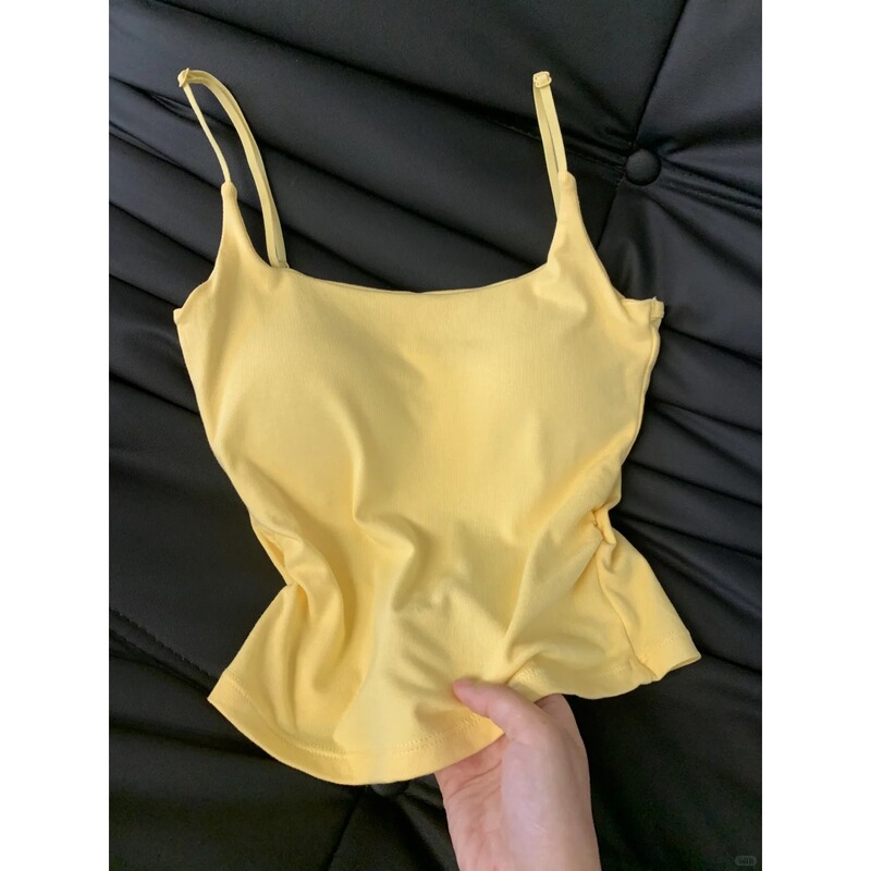 European Lemon Yellow White Slim-fit with Chest Pad Women's Outer Wear Age-reducing Hot Girl Vest with Breast Cover Base Top